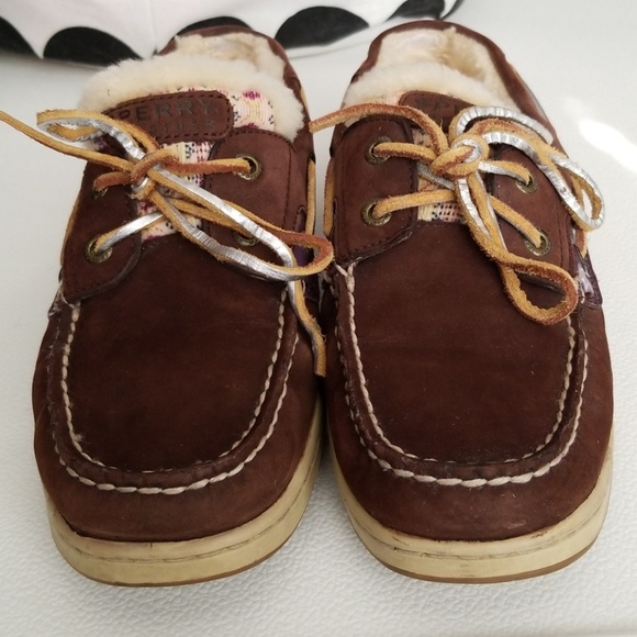 Fur Lined Brown Sperry Top Siders - Picture 2 of 8